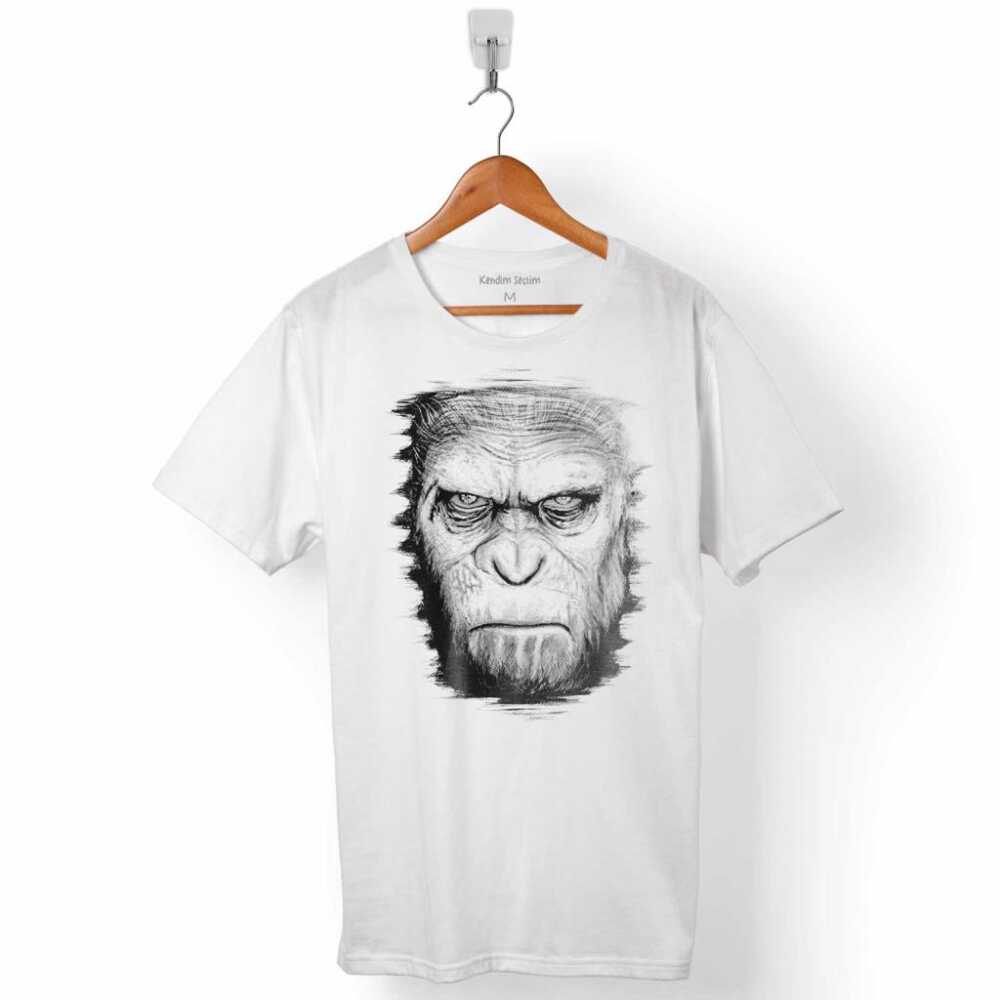 Maymunlar Cehennemi Caesar Karakalem Portre Evrim Evolution Maymun War Planet Apes Erkek Tişört