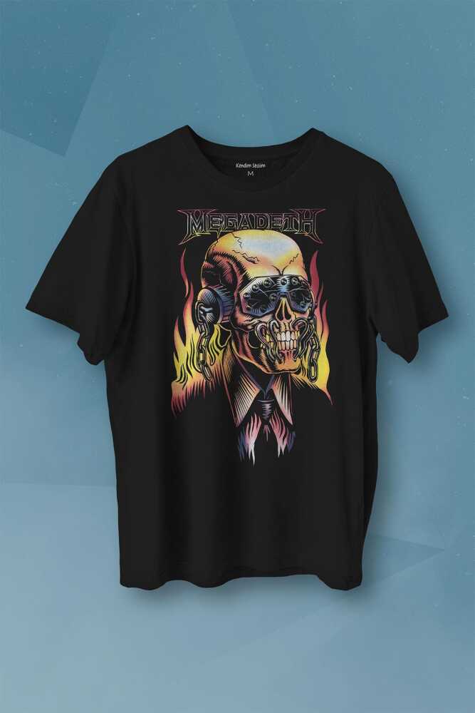 Megadeth Skull Rengareng Baskılı Tişört Unisex