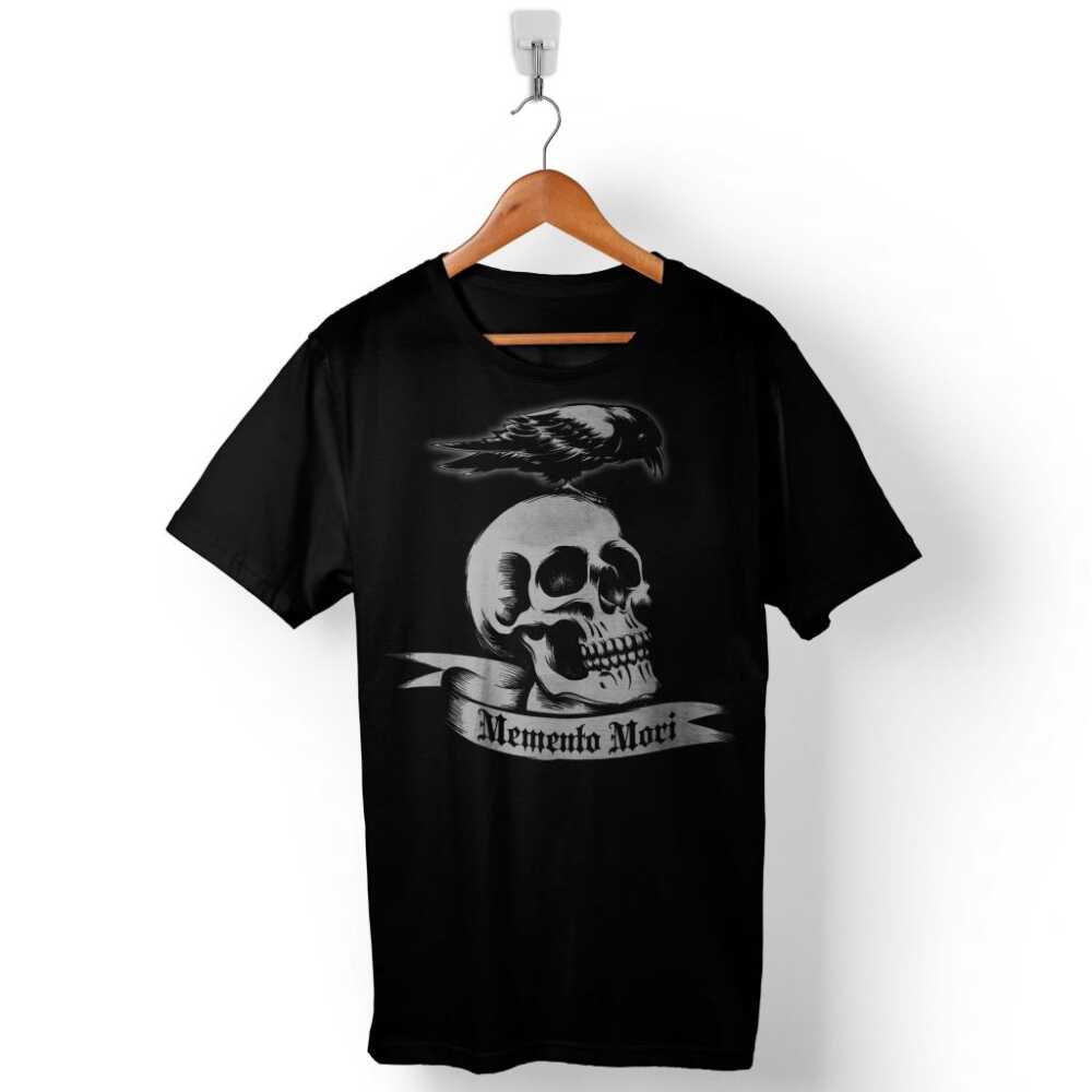 Memento Mori Skull Crow Skeleton Kuru Kafa Baskılı Tişört Unisex