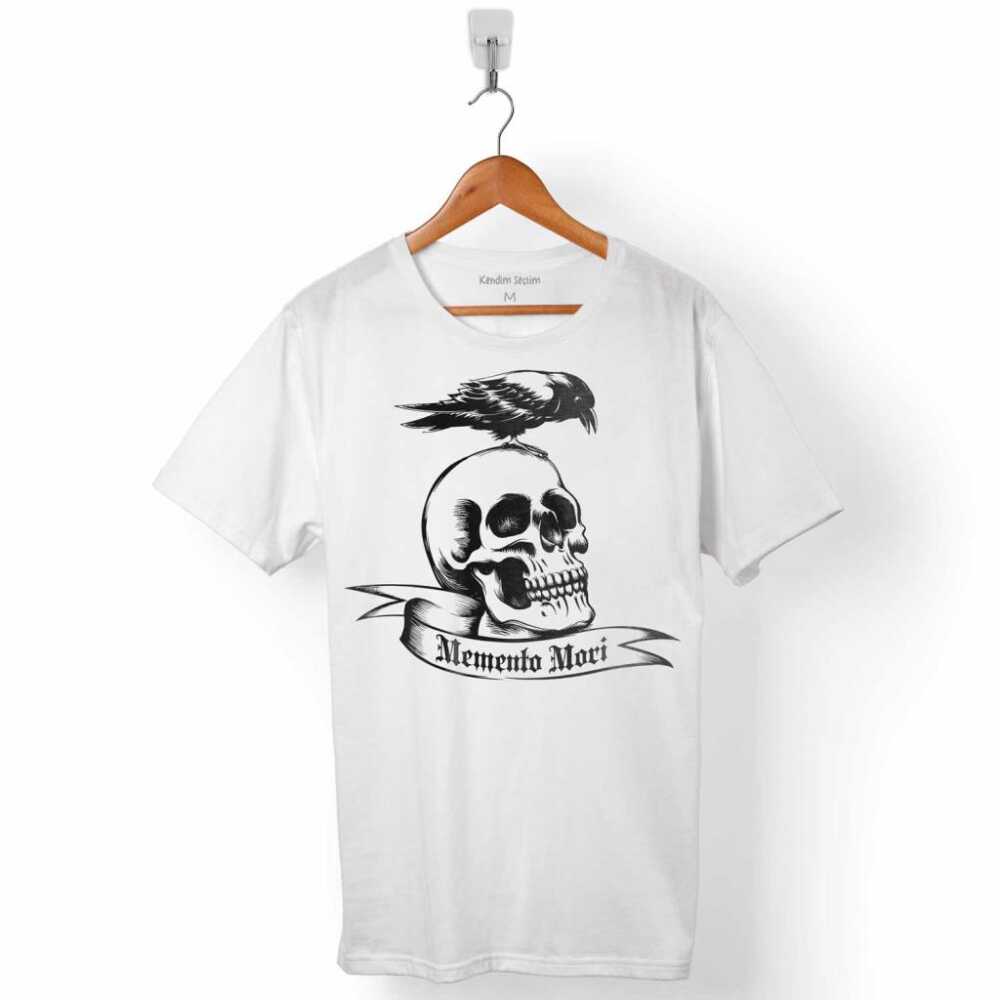 Memento Mori Skull Crow Skeleton Kuru Kafa Erkek Tişört