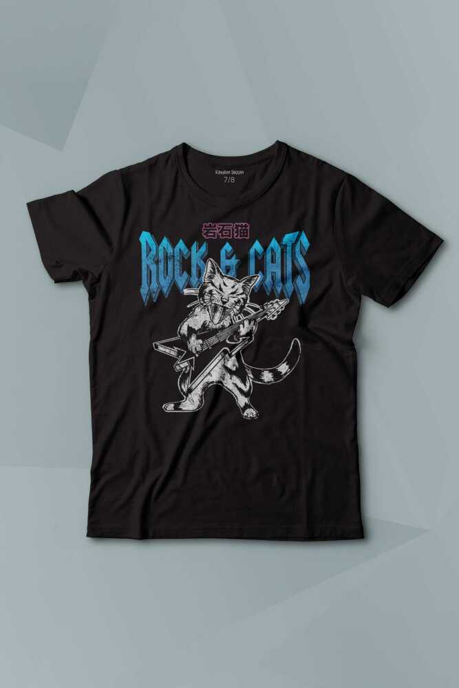 Meowtallica Rock Cat Gitar Kedi Kısa Kollu Baskılı Çocuk Tişört