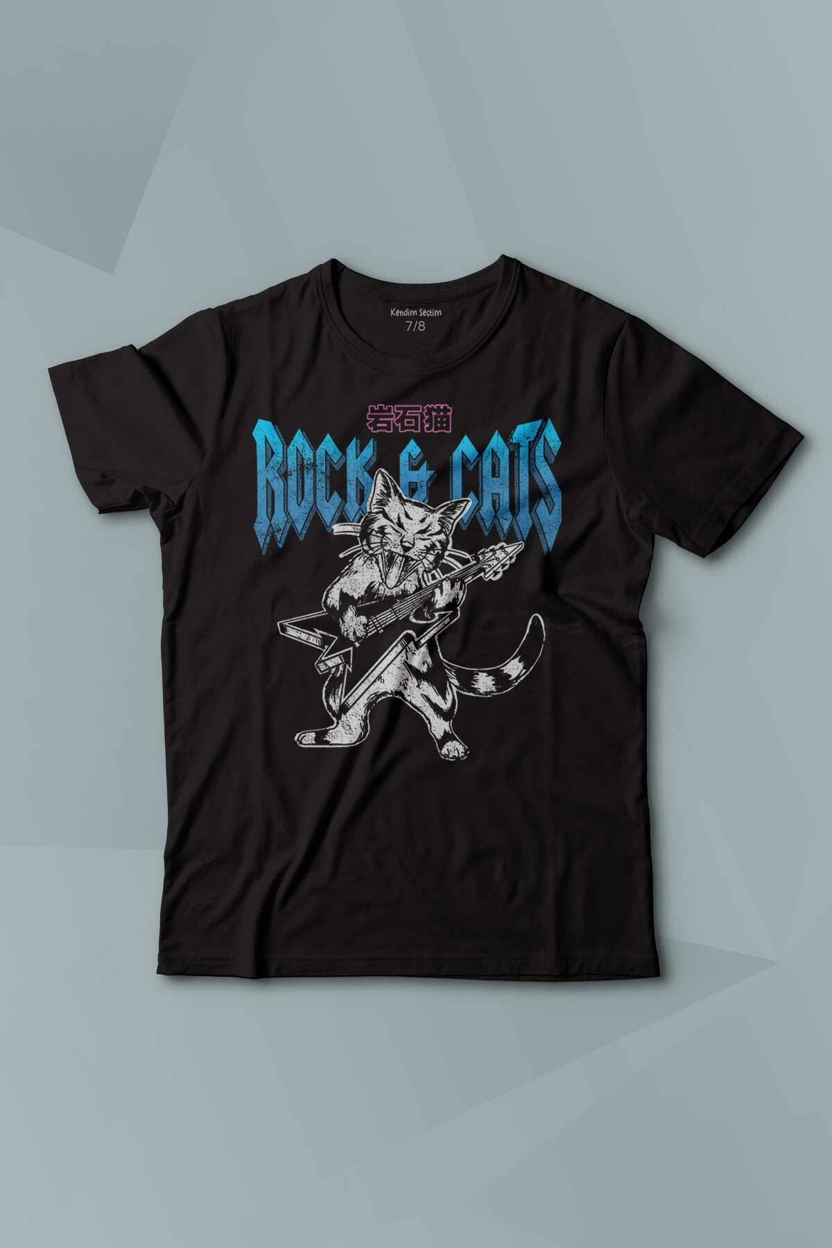 Meowtallica Rock Cat Gitar Kedi Kısa Kollu Baskılı Çocuk Tişört