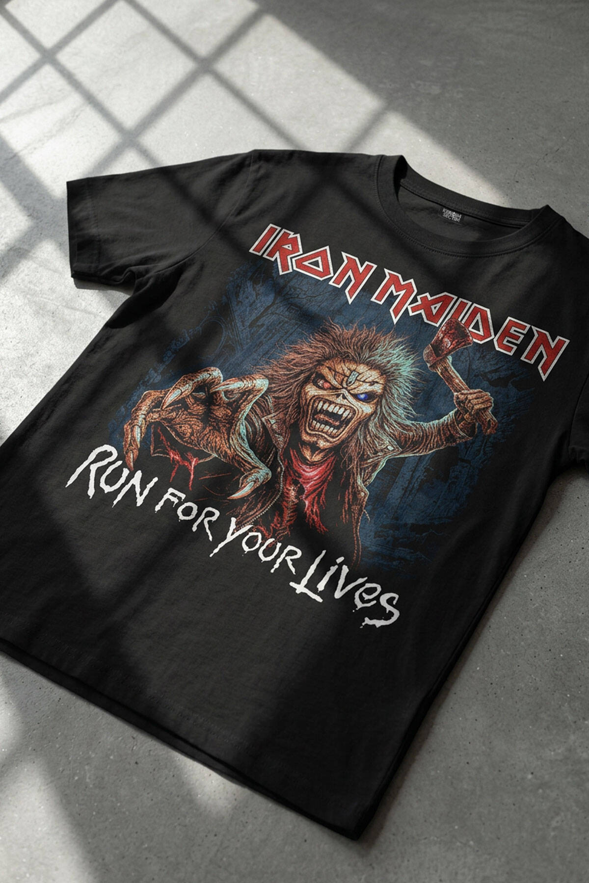 Metal Music Iron Maiden Guitar Gitar Skull Siyah Regular Fit Tişört (1)