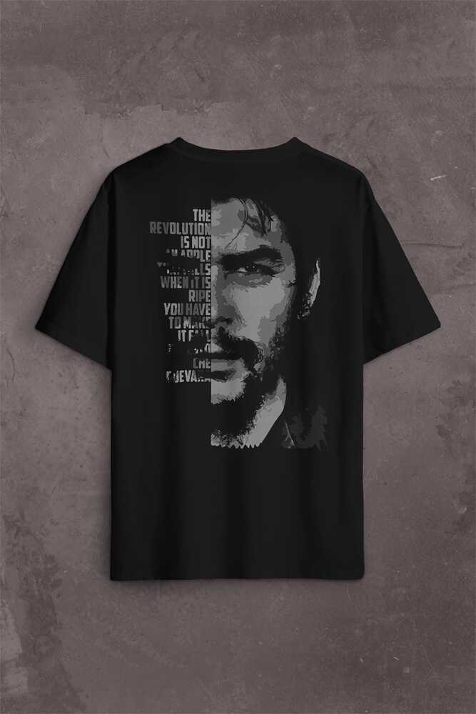 Metal Poster Ernesto Che Guevara Half Face Yarım Yüz Sırt Ön Baskılı Oversize Tişört Unisex