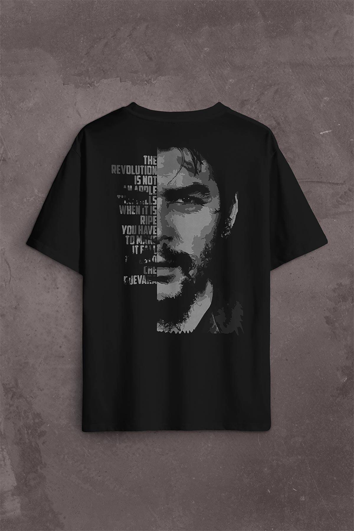 Metal Poster Ernesto Che Guevara Half Face Yarım Yüz Sırt Ön Baskılı Oversize Tişört Unisex