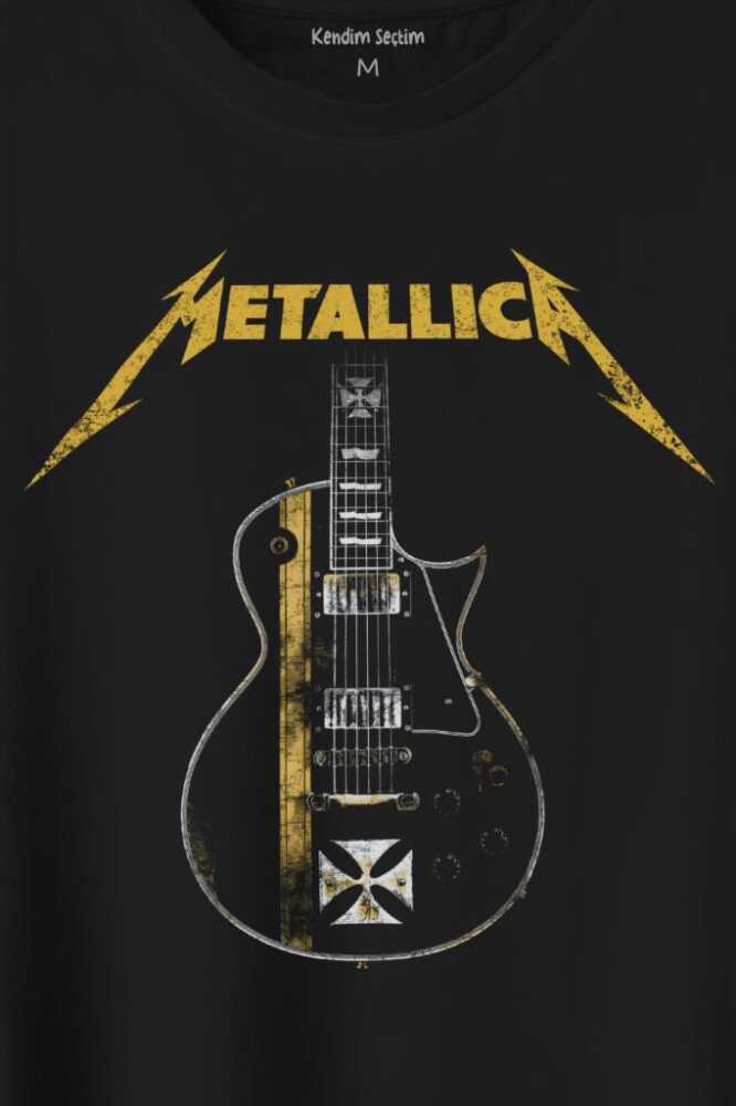 Metallica Iron Cross Gitar Baskılı Tişört Unisex (1)