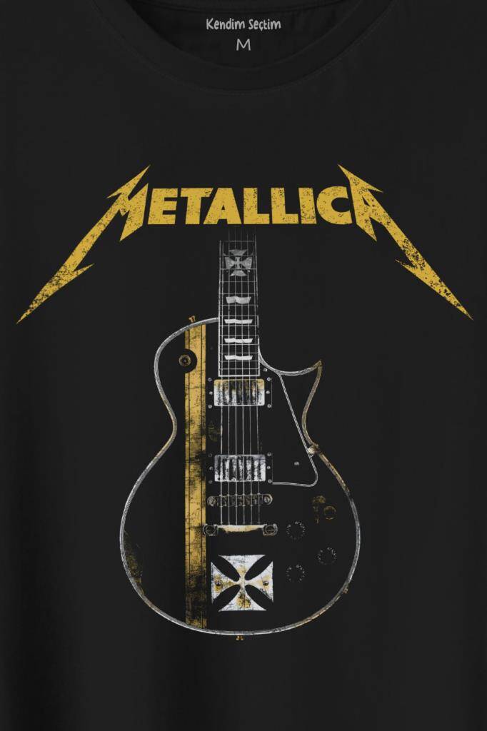 Metallica Iron Cross Gitar Baskılı Tişört Unisex T-Shirt (1)