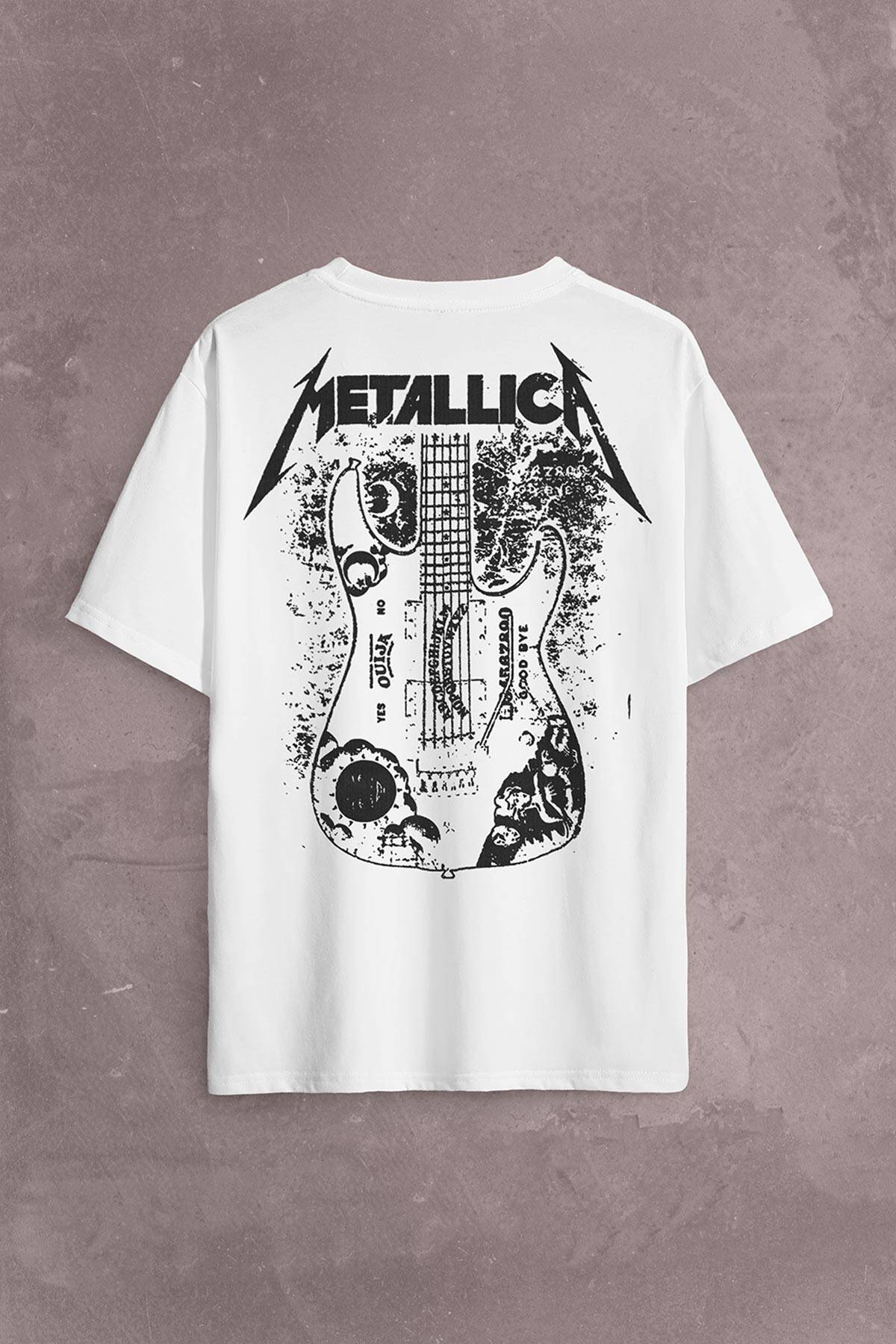 Metallica Kirk Ouija Board Guitar Rock Gitar Sırt Ön Baskılı Oversize Tişört Unisex T-Shirt OVR12B1496 (1)