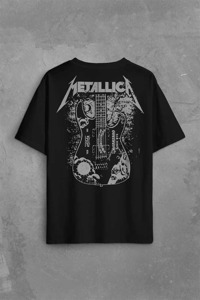 Metallica Kirk Ouija Board Guitar Rock Gitar Sırt Ön Baskılı Siyah Oversize Tişört Unisex