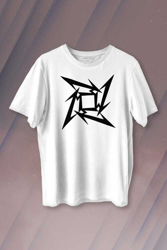 Metallica Logo Metal Baskılı Beyaz Tişört Unisex