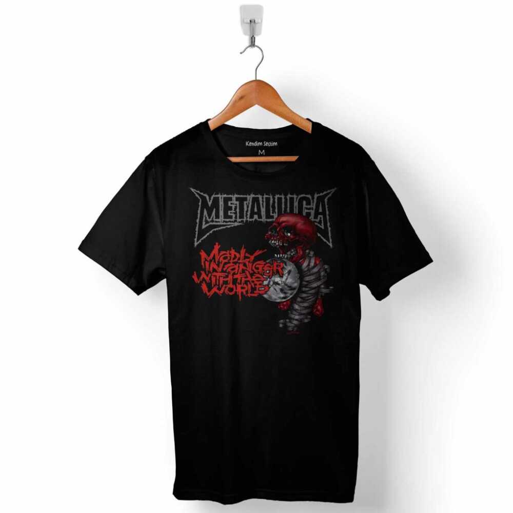 Metallica Madly In Anger With The World Tour Logo Heavy Metal Rock Music Baskılı Tişört Unisex