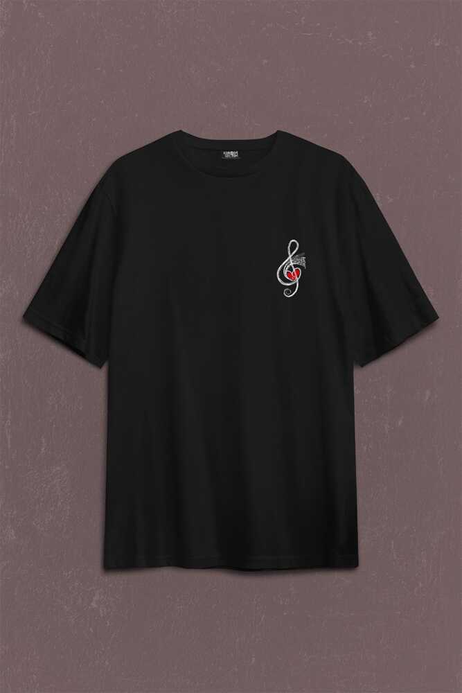 Metallica Müzik Nota Sol Anahtarı Music Sırt Ön Baskılı Oversize Tişört Unisex T-Shirt - 1