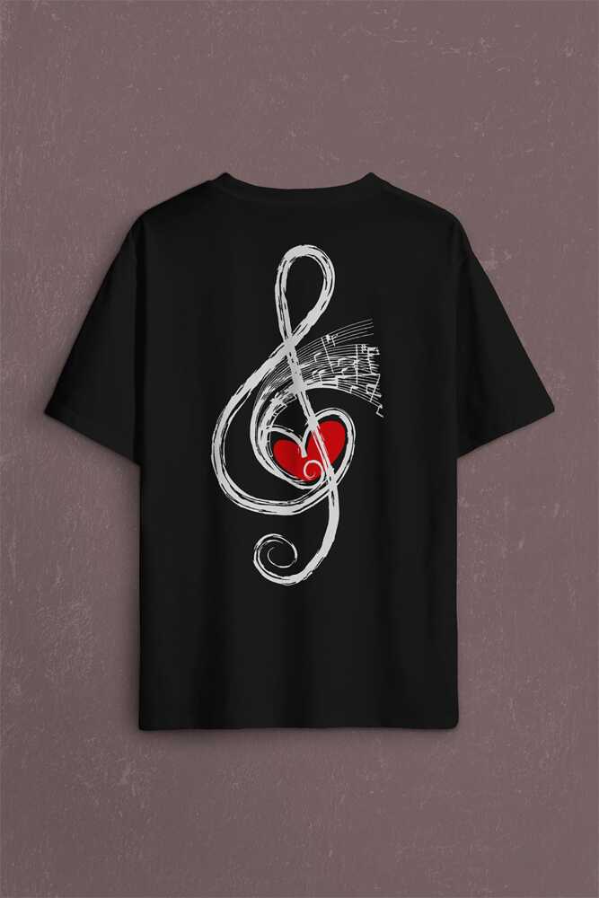 Metallica Müzik Nota Sol Anahtarı Music Sırt Ön Baskılı Oversize Tişört Unisex T-Shirt - 2