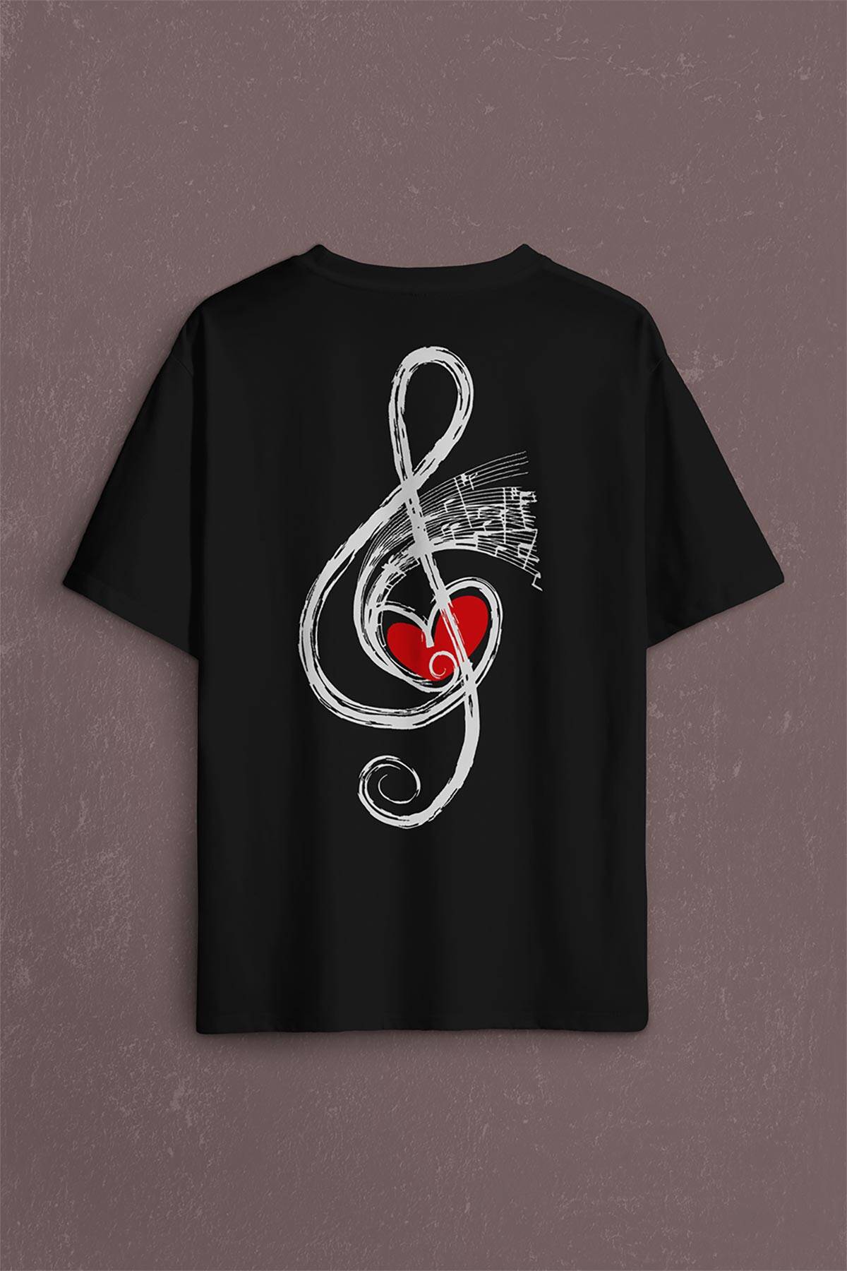 Müzik Nota Sol Anahtarı Music Sırt Ön Baskılı Oversize Tişört Unisex (1)