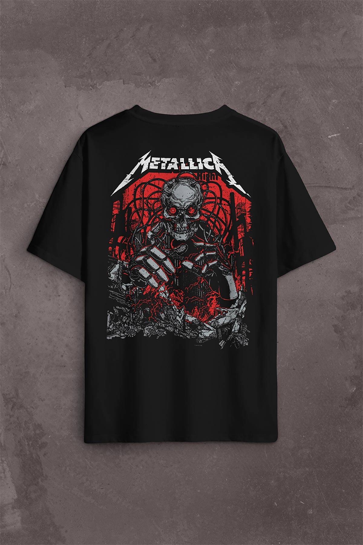 Metallica Rock Music Metal Skull Kuru Kafa James Lars Kırk Robert Sırt Ön Baskılı Oversize Tişört Unisex T-Shirt OVR12S3897