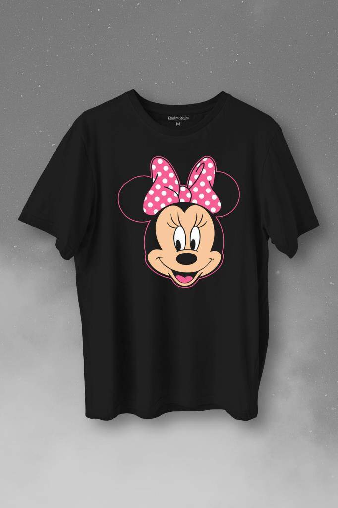 Mickey Minnie Mouse Çocuk Kız Baskılı Siyah Tişört Unisex