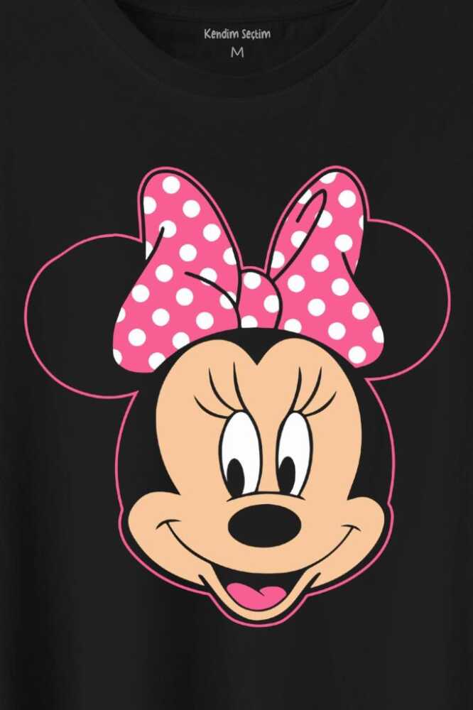 Mickey Minnie Mouse Çocuk Kız Baskılı Siyah Tişört Unisex (1)