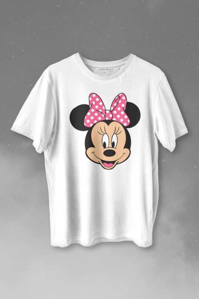 Mickey Minnie Mouse Çocuk Kız Baskılı Beyaz Tişört Unisex