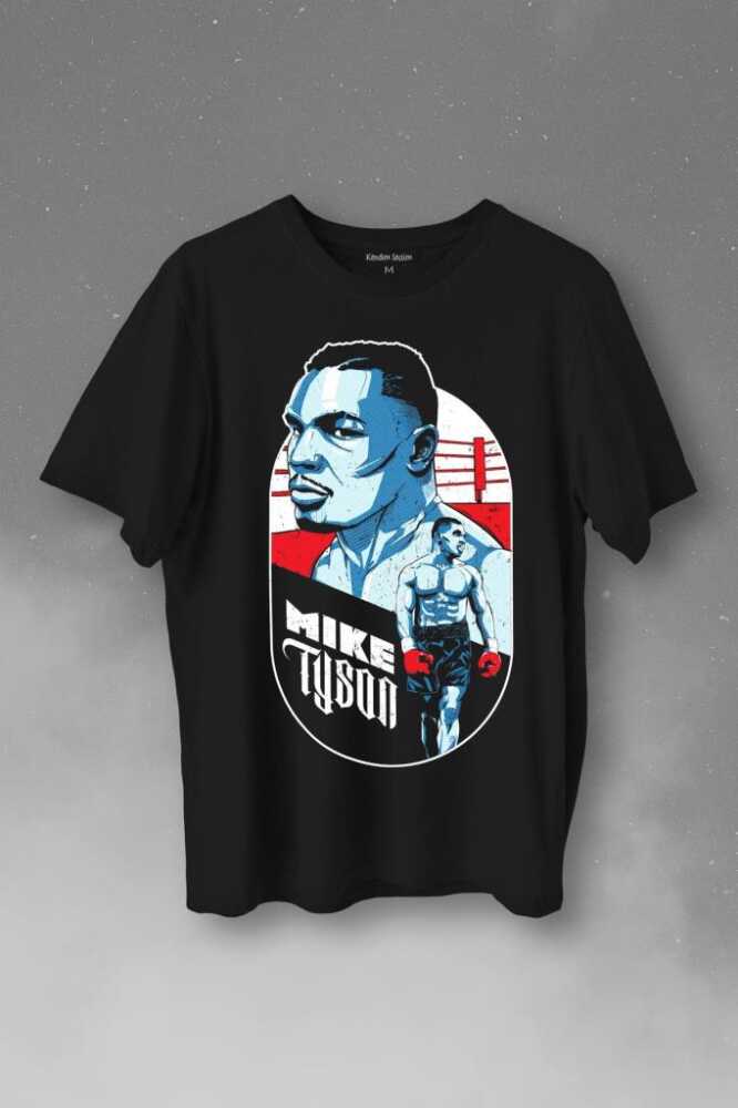 Mike Tyson Boks Box Spor Kral Ring Baskılı Siyah Tişört Unisex