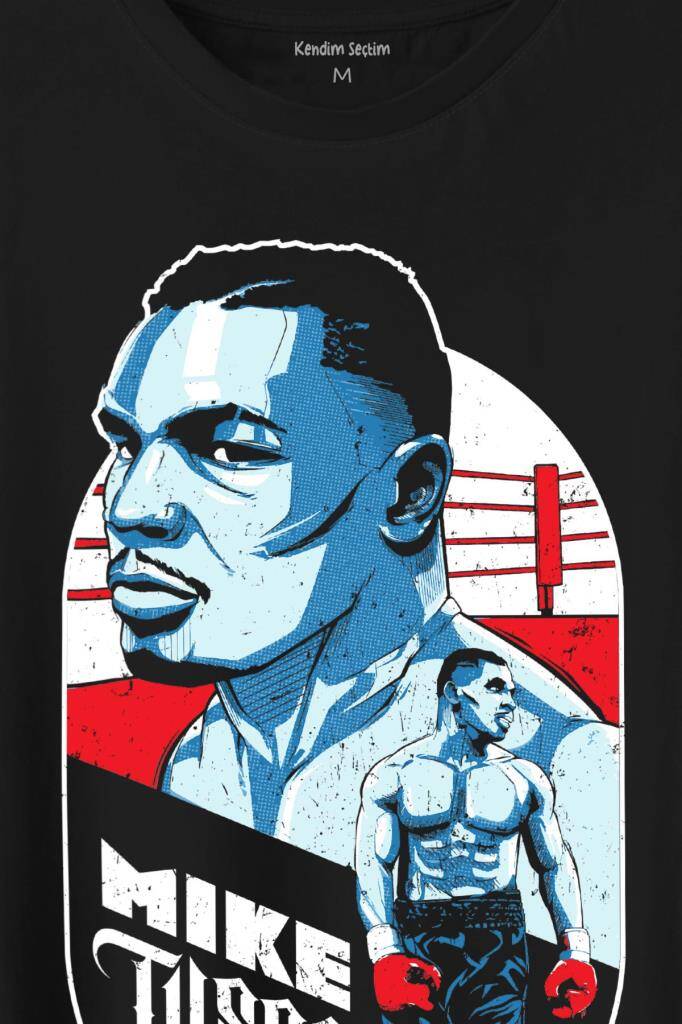 Mike Tyson Boks Box Spor Kral Ring Baskılı Siyah Tişört Unisex (1)