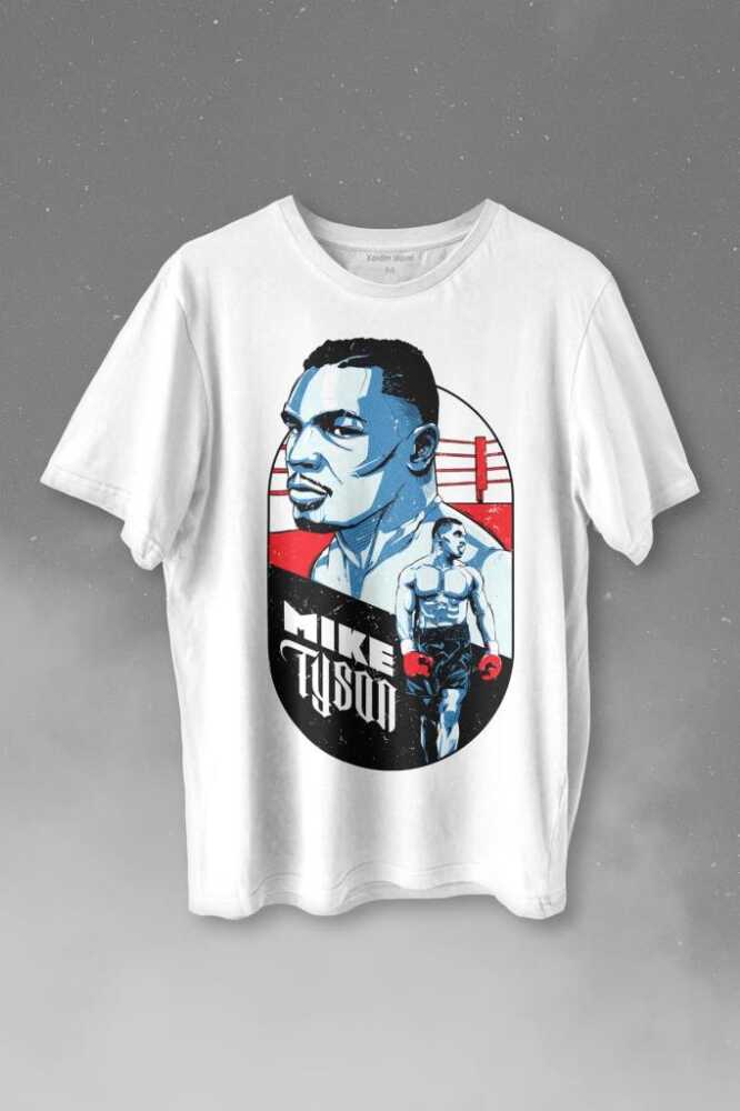 Mike Tyson Boks Box Spor Kral Ring Baskılı Beyaz Tişört Unisex