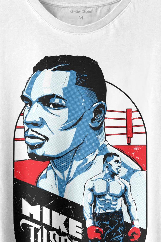 Mike Tyson Boks Box Spor Kral Ring Baskılı Beyaz Tişört Unisex (1)