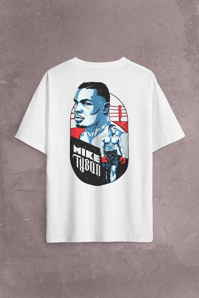 Mike Tyson Boks Box Spor Kral Ring Sırt Ön Baskılı Beyaz Oversize Tişört Unisex