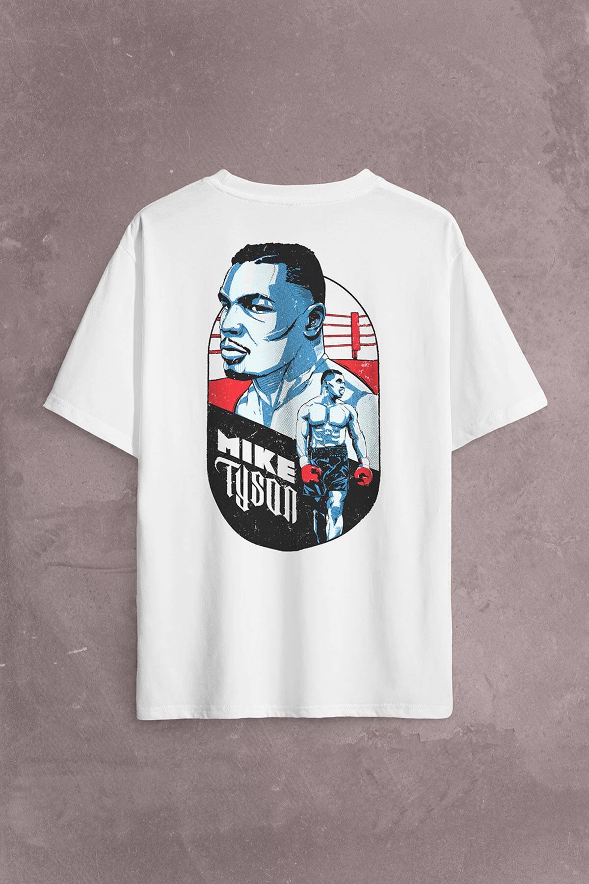 Mike Tyson Boks Box Spor Kral Ring Sırt Ön Baskılı Beyaz Oversize Tişört Unisex