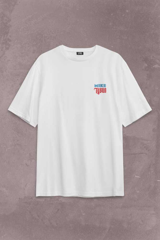 Mike Tyson Boks Box Spor Kral Ring Sırt Ön Baskılı Beyaz Oversize Tişört Unisex (1)