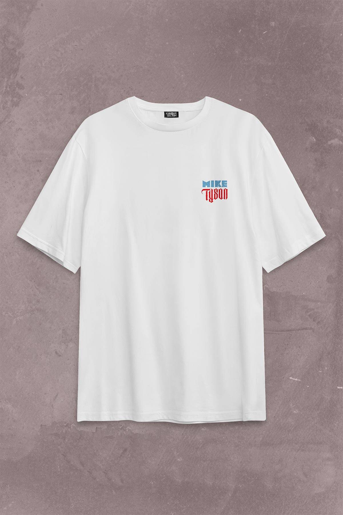 Mike Tyson Boks Box Spor Kral Ring Sırt Ön Baskılı Beyaz Oversize Tişört Unisex (1)