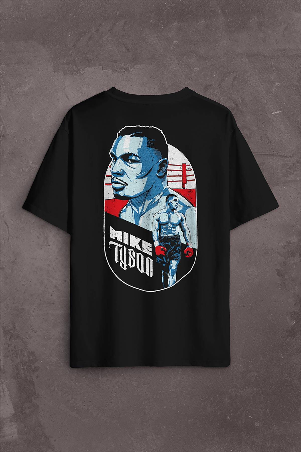 Mike Tyson Boks Box Spor Kral Ring Sırt Ön Baskılı Siyah Oversize Tişört Unisex