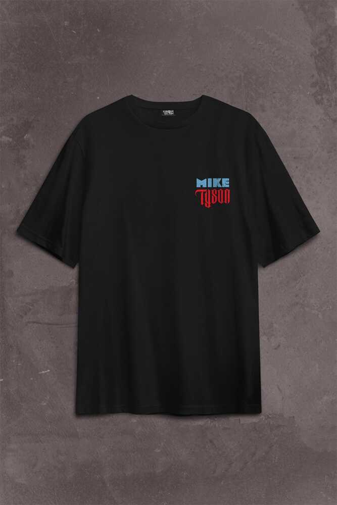 Mike Tyson Boks Box Spor Kral Ring Sırt Ön Baskılı Siyah Oversize Tişört Unisex (1)