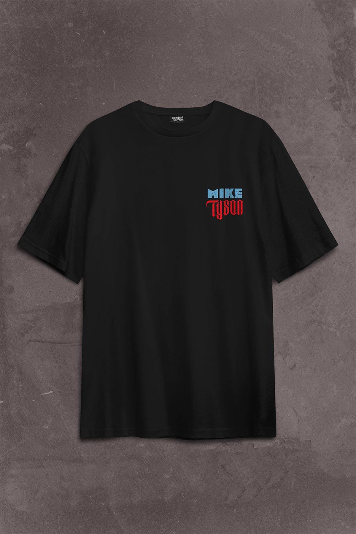 Mike Tyson Boks Box Spor Kral Ring Sırt Ön Baskılı Siyah Oversize Tişört Unisex (1)