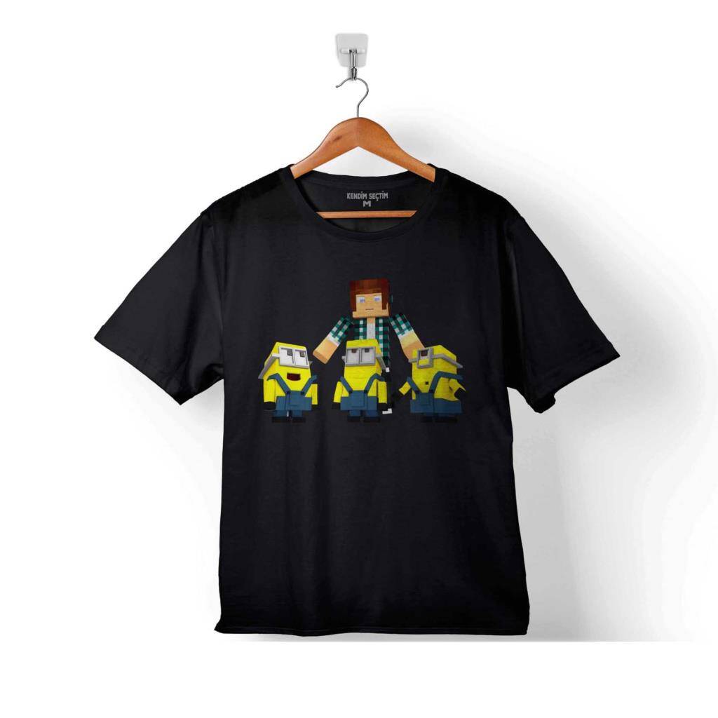 Minecraft Minions Minyonlar Minioncraft Çocuk Tişört Siyah