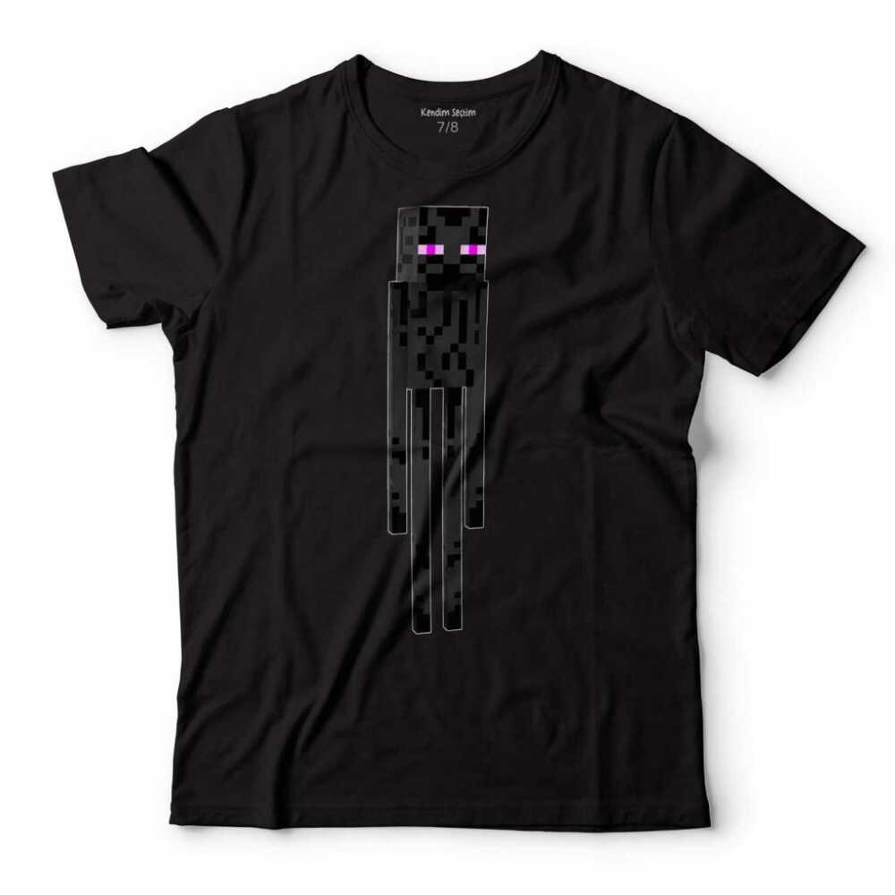 Minecraft Enderman Black Ender Man Baskılı Çocuk Tişört Siyah