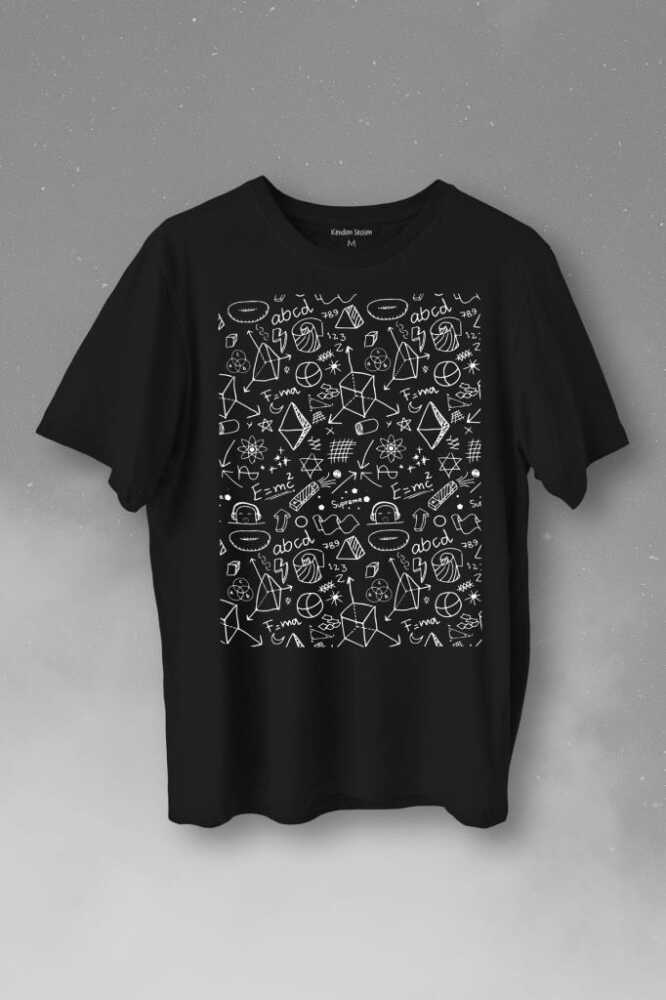 Minimal Drawing Çizim Geometrik Baskılı Siyah Tişört Unisex