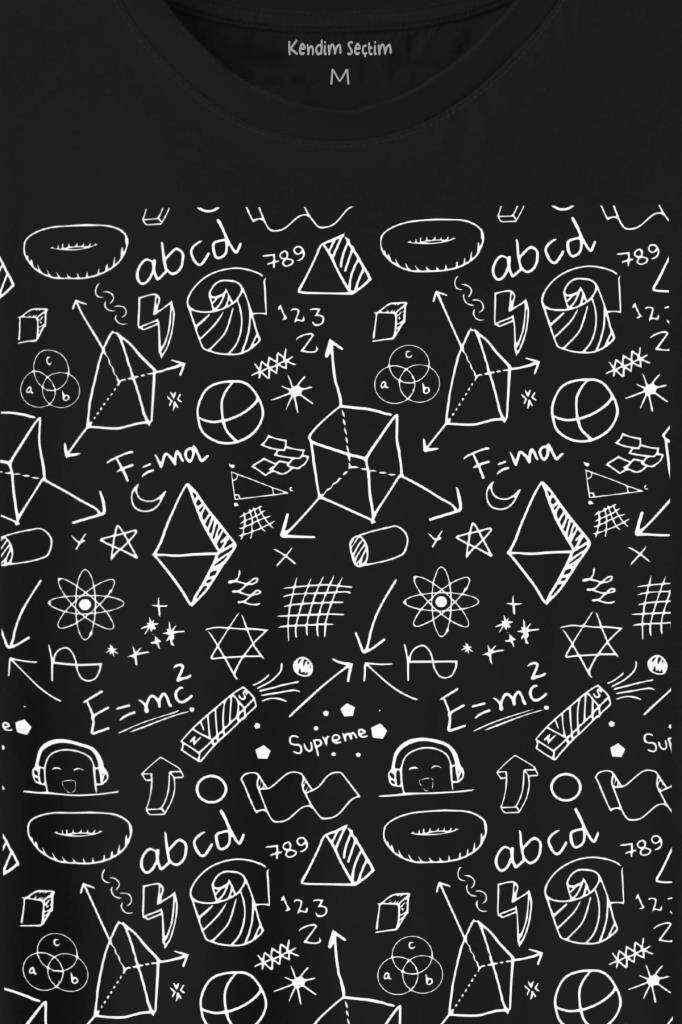 Minimal Drawing Çizim Geometrik Baskılı Siyah Tişört Unisex (1)