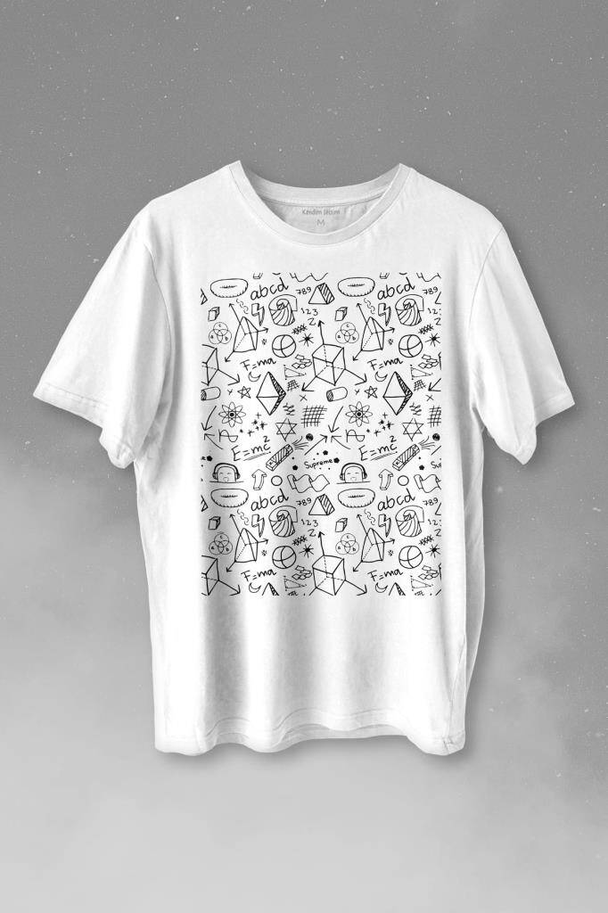Minimal Drawing Çizim Geometrik Baskılı Beyaz Tişört Unisex