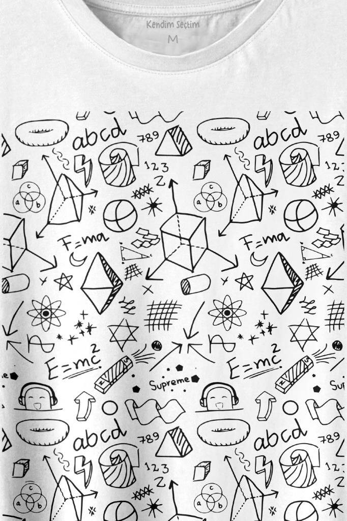 Minimal Drawing Çizim Geometrik Baskılı Beyaz Tişört Unisex (1)