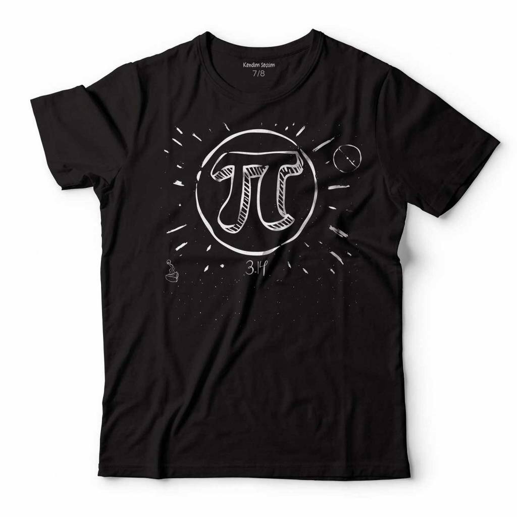 Minimal Geometrik Pi Sayısı Baskılı Çocuk Siyah Tişört - 1