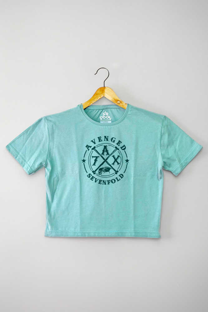 Mint Yeşil Renk Avenged Sevenfold Metal Rock Music Baskılı Kadın Crop Tişört Baby Tee