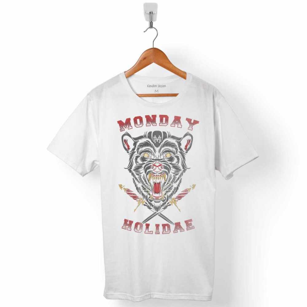 Monday Holiday Vahşi Kurt Kafa Wolf Erkek Tişört