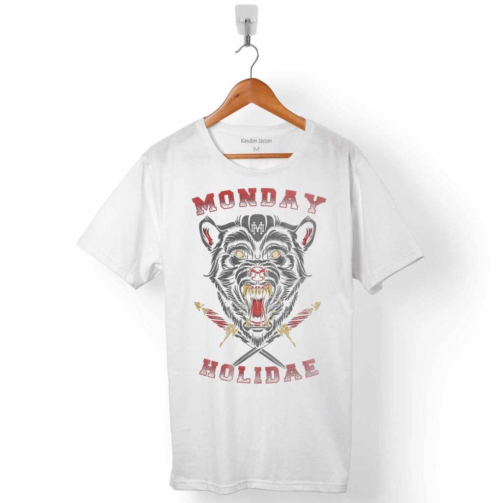 Monday Holiday Vahşi Kurt Kafa Wolf Erkek Tişört