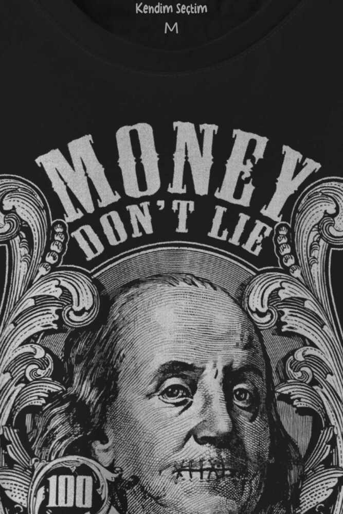 Money Don't Lie Keep It 100 Dollars USD Baskılı Siyah Tişört Unisex (1)