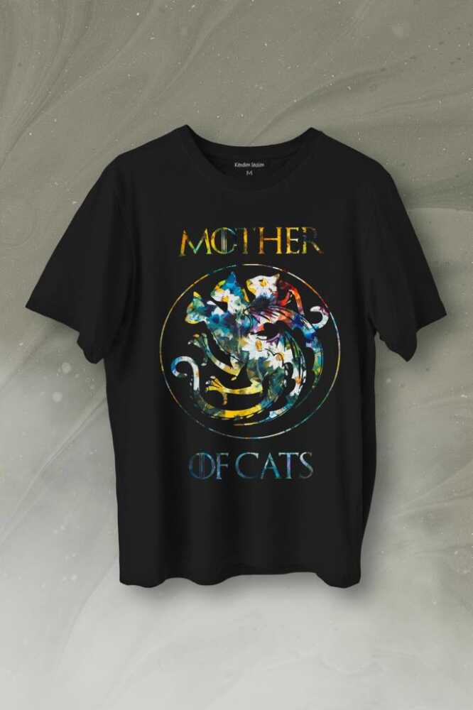 Mother Of Cats Mom Kedi Annesi Hayvansever Veteriner Mommy Baskılı Siyah Tişört Unisex