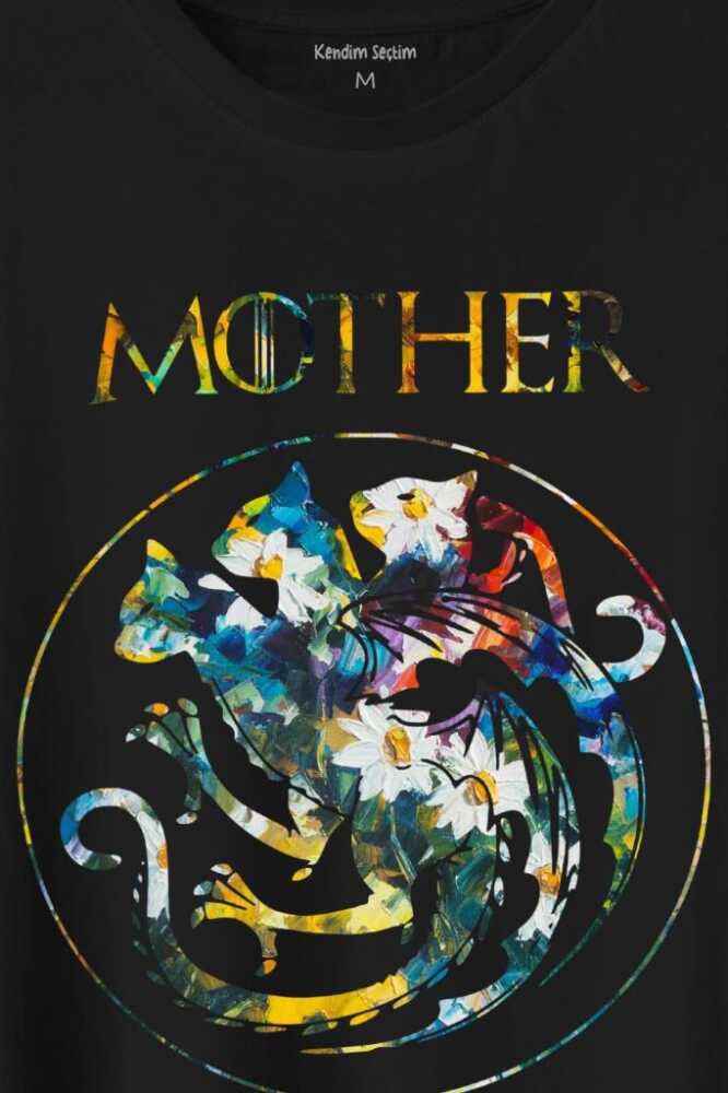 Mother Of Cats Mom Kedi Annesi Hayvansever Veteriner Mommy Baskılı Siyah Tişört Unisex (1)