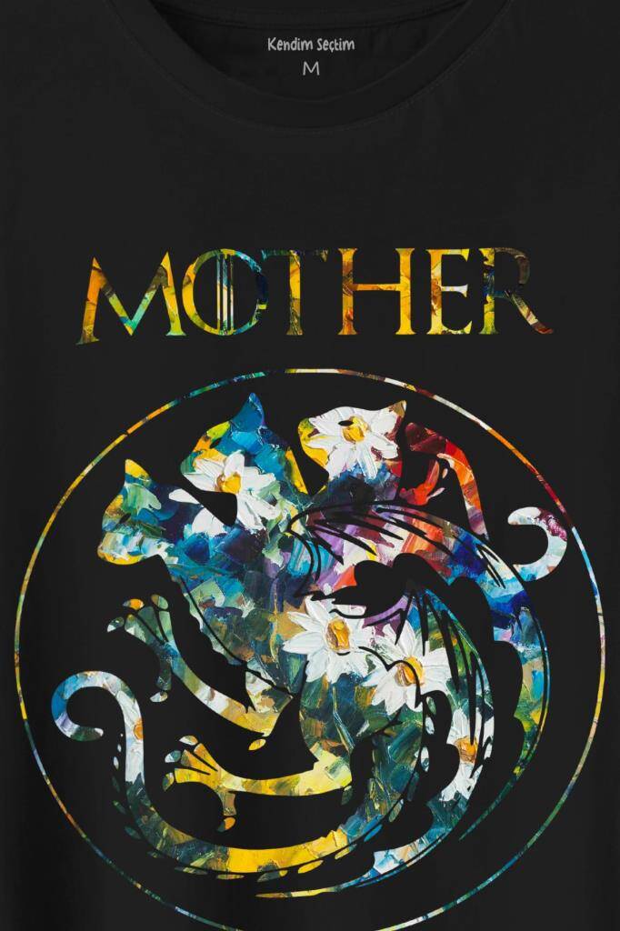 Mother Of Cats Mom Kedi Annesi Hayvansever Veteriner Mommy Baskılı Siyah Tişört Unisex (1)