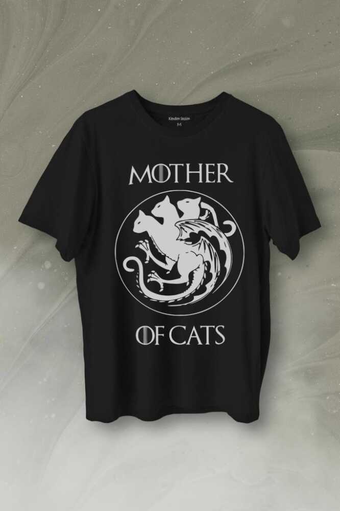Kedi Annesi Mother Of Cats Mom Hayvansever Veteriner Mommy Baskılı Siyah Tişört Unisex