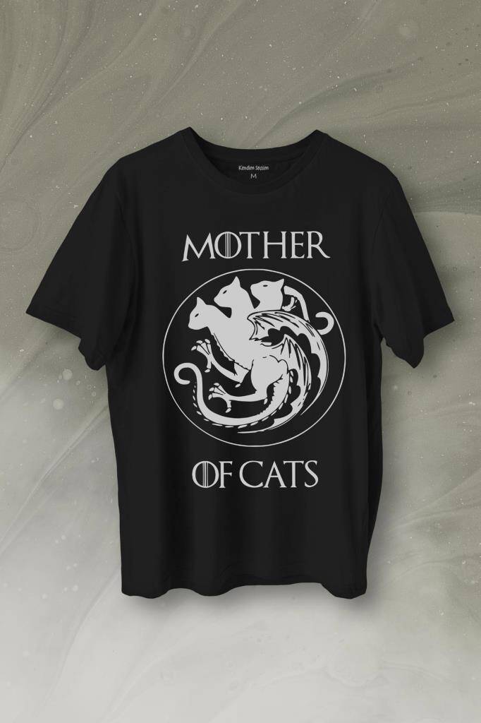 Kedi Annesi Mother Of Cats Mom Hayvansever Veteriner Mommy Baskılı Siyah Tişört Unisex