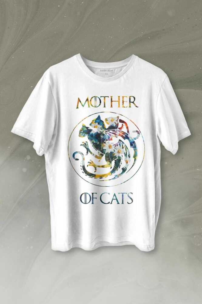 Mother Of Cats Mom Kedi Annesi Hayvansever Veteriner Mommy Baskılı Beyaz Tişört Unisex